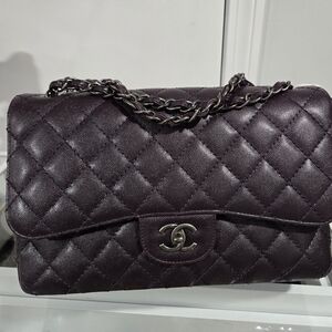 Chanel Jumbo Double Flap Cavier Purple/Plum  Leather Chain Bag